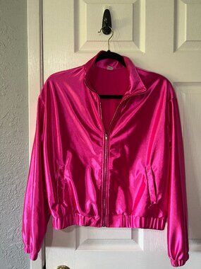Hot Pink Satin Zip-Up Track Jacket